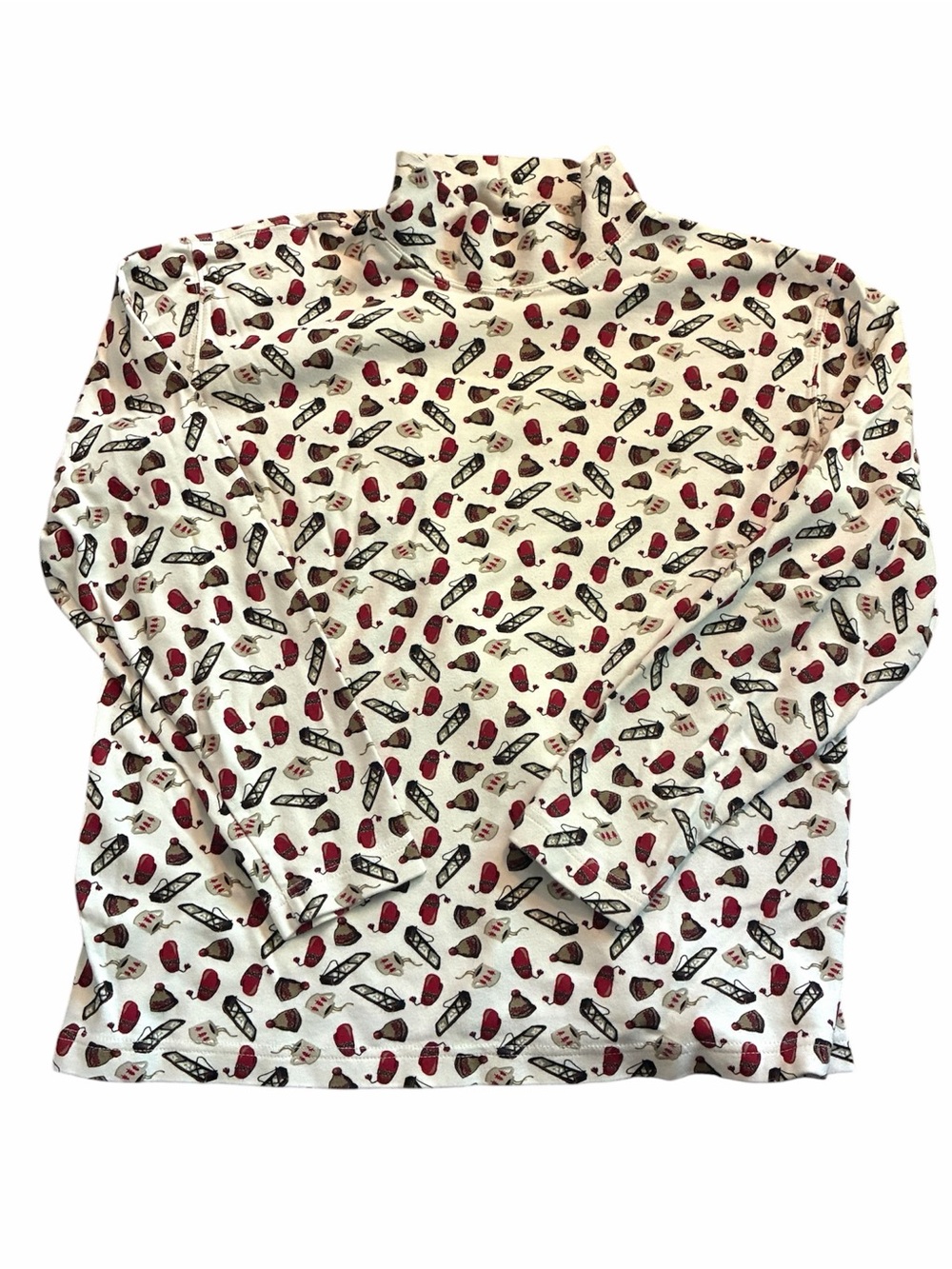 Vintage St Johns Bay Mock Turtleneck Neck Top Ski Cabin Lodge Print Cotton L